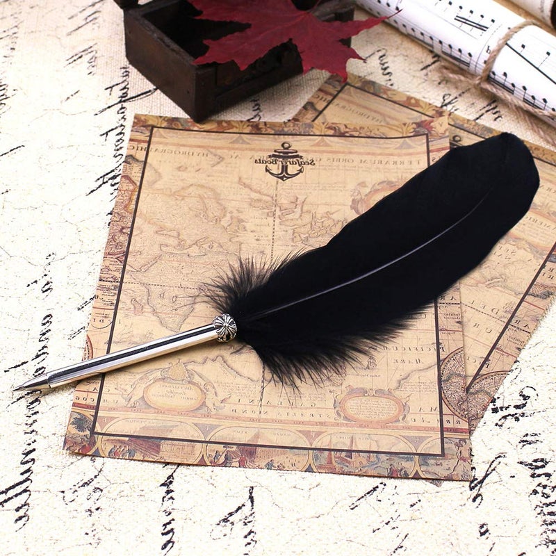 FEATTY Black Ink Feather Quill Ballpoint Pen 1 Pack 5 Refills - Image 5